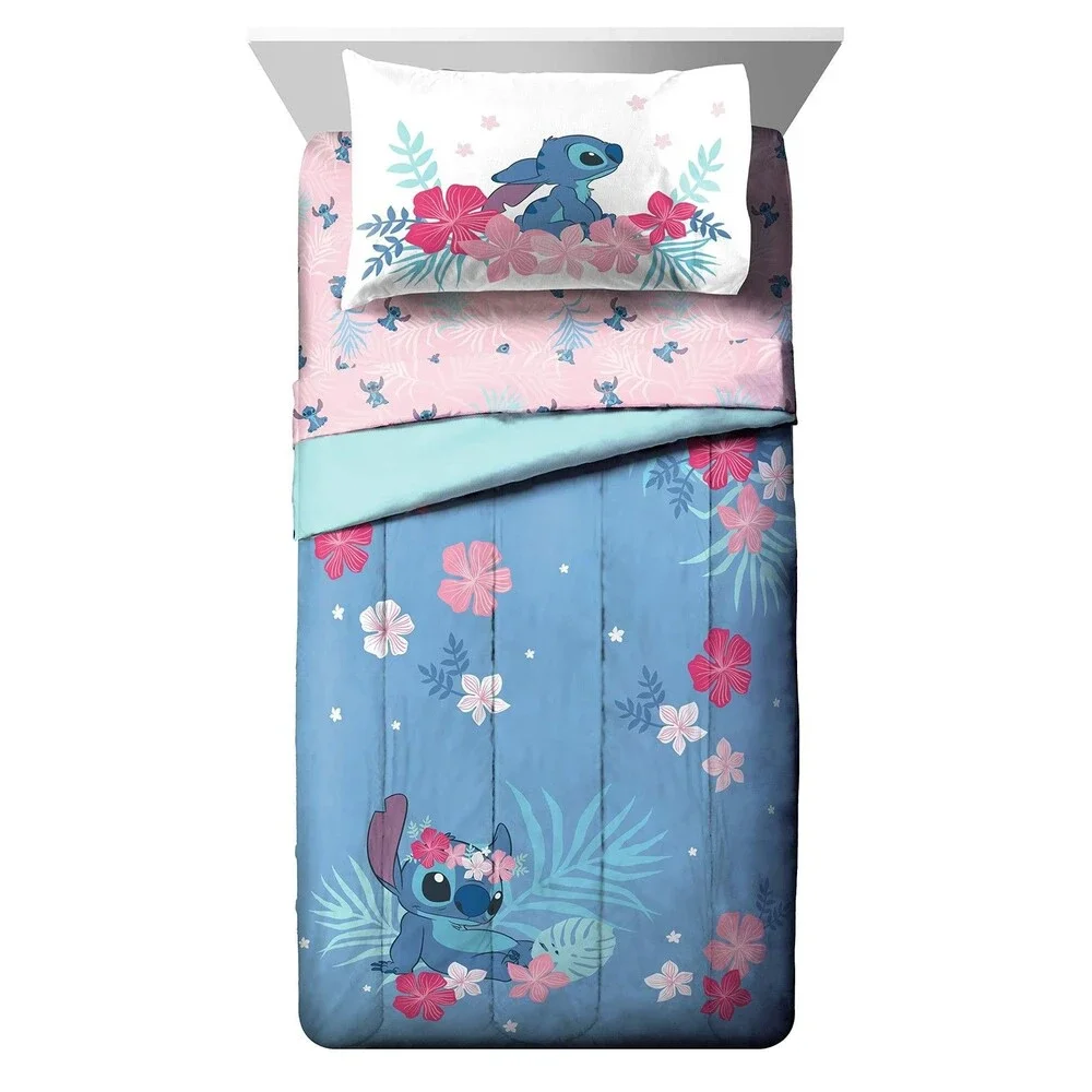 Disney Lilo & Stitch Twin Comforter Set, 5 Piece Reversible Bed in a Bag